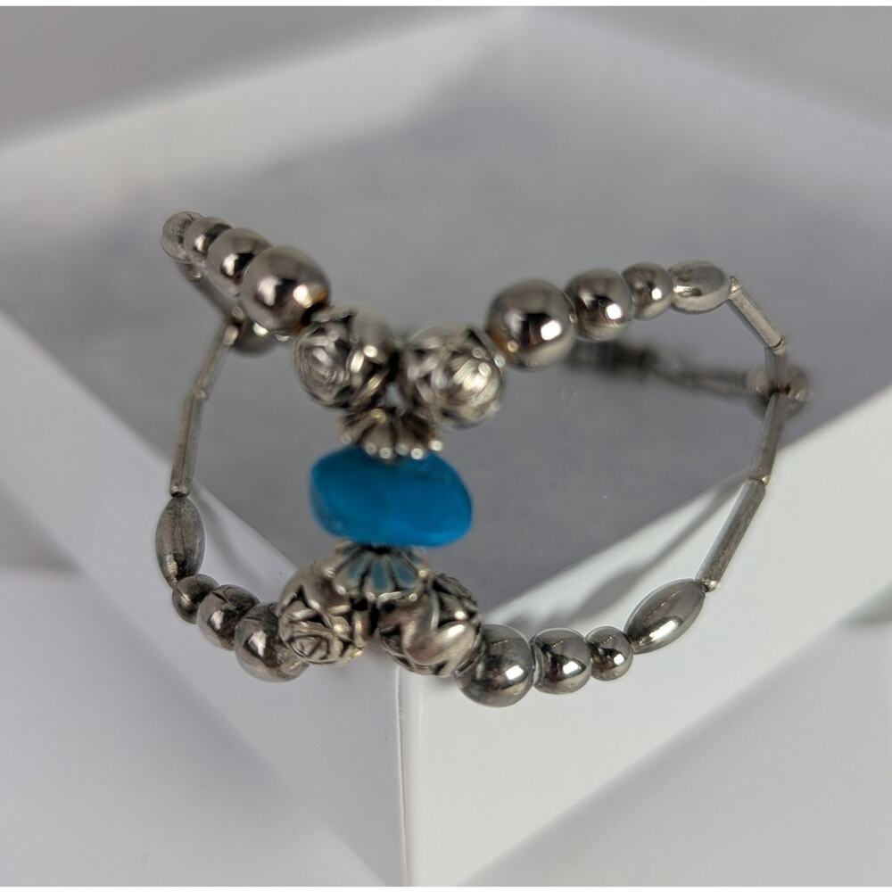 Vtge Navaho bracelet Turquoise and sterling beads 7" Navaho reservation EUC